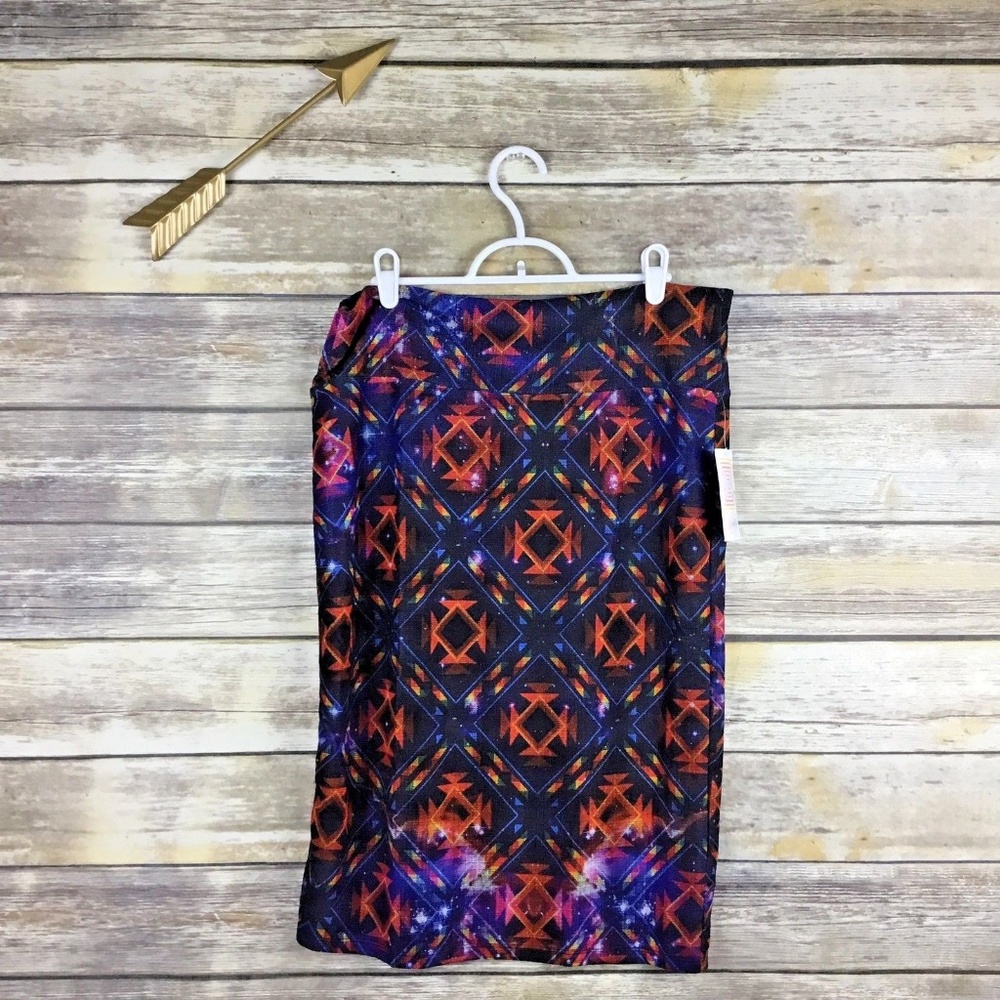 Lularoe Cassie Blue & Orange Geometric Skirt NWT